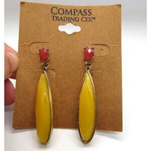 Compass Trading Co Earrings Yellow Red Oval Drop Dangle Lightweight Pierced New